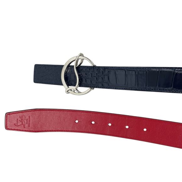 Christian Louboutin CL Logo Crocodile Reversible Leather Belt Blue Size 85/34 - Picture 7 of 14